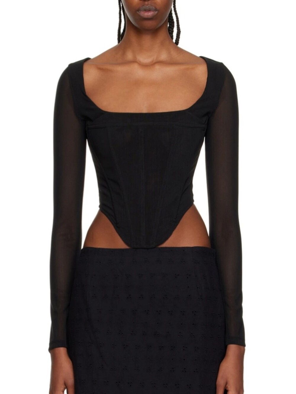 Miaou Black Maude Long Sleeve Corset T-shirt Black Mesh Small